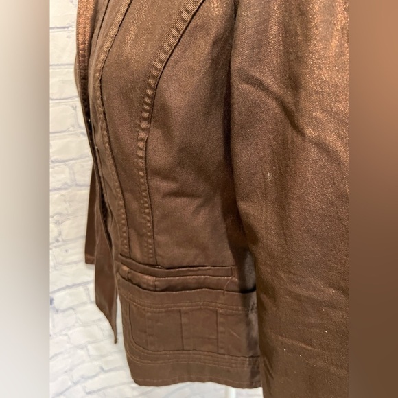Coldwater Creek Brown Bronze Metallic Button Snap Front Jacket Shimmer 8P - Picture 5 of 9